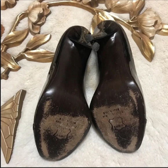 Stuart Weitzman Brown Patent Peep Toe 4” Heels 7 - Picture 5 of 8